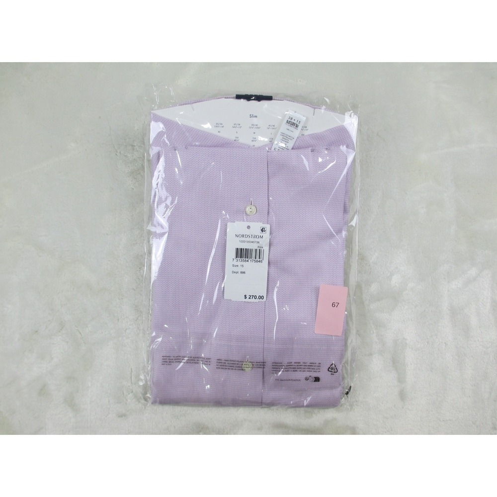 NEW Eton Dress Shirt Mens 38 15‎ Small Pink Chevron Slim Business View 2